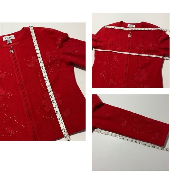 Vintage Red Floral Felted Appliqué Blazer Jacket  Sz 12 Beaded - Picture 13 of 13